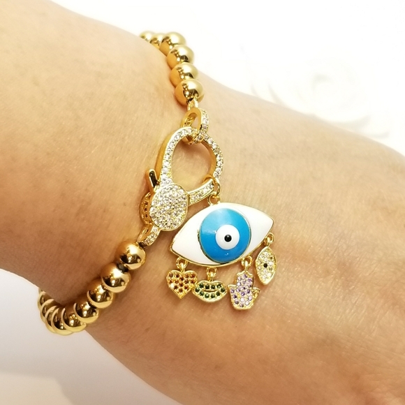 NWT Evil Eye Hamsa 18K Gold Plated Stainless Steel - Picture 6 of 11
